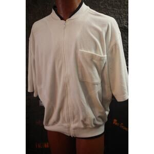 Club Room Sport White Terry Knit Zip-Up Shirt (M)